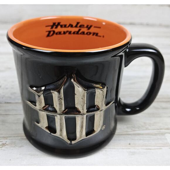 3D Intial Logo Harley-Davidson Coffee Tea Cup Mug Black Orange Ceramic - Picture 6 of 8